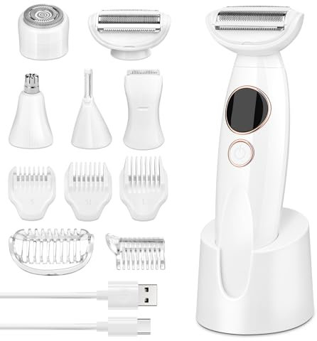 GlasFlength Rasoio multifunzione 5 in 1 da donna, impermeabile, con display digitale