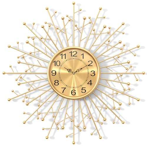 VIVIFLYSE Large Modern Gold Wall Clock Decorative Mid Century Sunburst Branch Wall Clocks, Minimalism Metal Silent Clock, Luxury Home Gift Decor for Living Room, Bedroom, Dining Room, 60 cm