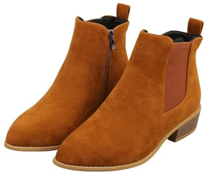 Generisch Bottines Chelsea pour femme - Bottines orthopédiques avec fermeture éclair - Pour l'automne et l'hiver - Bottes d'été à talon bloc - Bottes de transition, marron, 39 EU