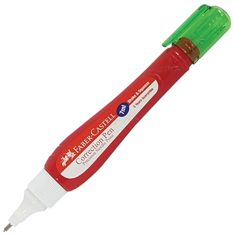 Faber-Castell Shake n Squeeze Precision Correction Pen, WHITE Fluid, 7ml, Pack of 1, Soft n Fine Needle Metal Tip, Precision Point, Quick Drying Ink, Squeezable Barrel