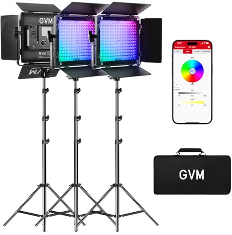 GVM RGB LED Video Light Kits, 800D 6X Upgraded Studio Lights with Optical Lens, Photography Lighting with 20 Scene Modes, Panel Lights with 19500 Lux/0.5m, Content, Filming, Portable, 3 Packs