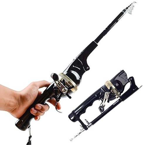 VBQFDPH Mini Fishing Rod and Pocket Fishing Rod & Reel Combo - Collapsible Telescopic Ultra-Compact Foldable Design, 6x5.5x1.62 Inch Portable Outdoor Gear for Travel, Hiking, Backpacking