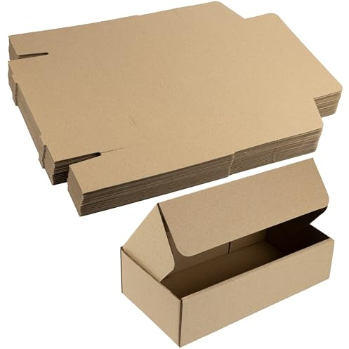 AERZETIX - Confezione da 25 scatole di cartone pieghevoli 200x100x55 mm | cartone ondulato marrone | per spedizioni, imballaggi postali, regali e stoccaggio