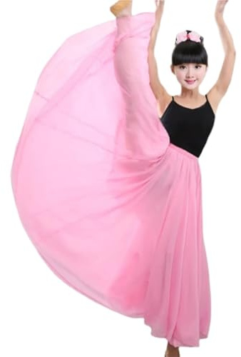 Gonna da ballo for bambine, in chiffon, gonna flamenco lunga for, moderna per Danza(Pink,180 degree 70 cm)