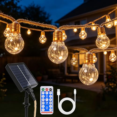 Ghirlanda di luci solari per esterni, 8 m, 16 LED, 8 modalità, con telecomando, impermeabile IP65, per balconi, giardini, terrazze, matrimoni, feste, alberi