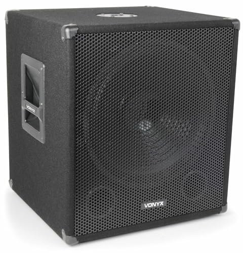 Vonyx SMW15 PA Subwoofer Passiv 15 Zoll - 600 Watt - Bassbox, Passiver Subwoofer, 6,3mm Klinke, Neutrik NL4, 8 Ohm. Stativeinsatz, Tiefpass Filter, Griffmulden Basslautsprecher Passiv- Schwarz