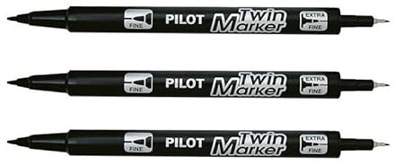 Pilot - Lot de 3 marqueurs Twin CD DVD Marker Marqueur Permanent Noir - Pointes : Fin/extra-fin