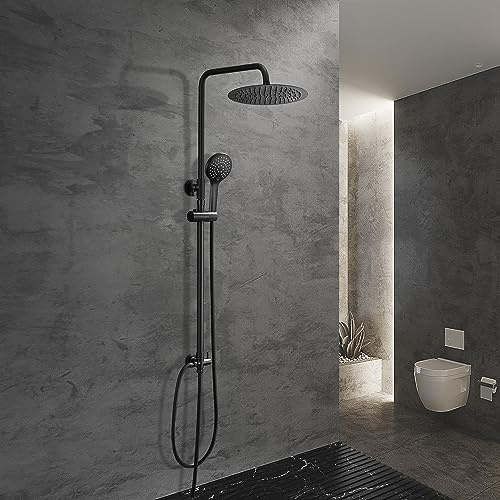 JOHO Inoxy 304 svart höjdjusterbar duschpelare, duschsystem för badrum duschset för badrum med fyrkantigt duschhuvud D20 cm.