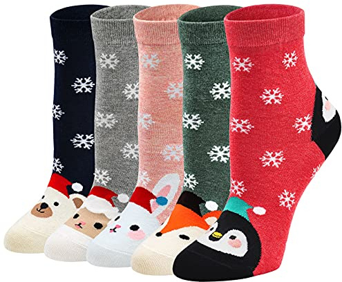 Chaussettes Fantaisie Femme Cadeau Noël: Coton Doux Chaussette Animaux Femme Soquettes à Mignon Rigolo Drôle Motif, 36-41, 5 Paire