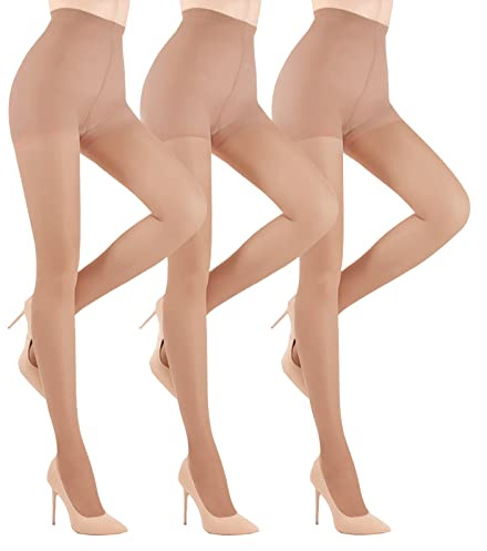 YAGAXI 20D Sheer Tights for Women - 3 Pairs Women's Control Top Pantyhose