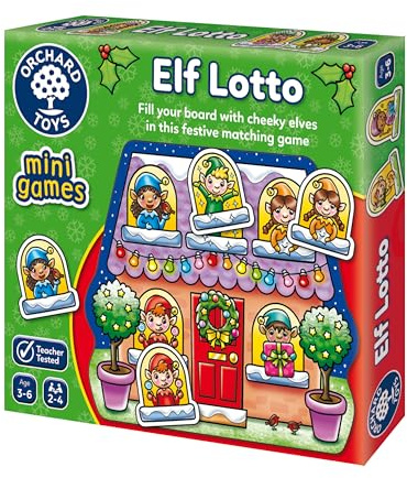 Orchard Toys Elf Lotto Mini Game, Small and Compact, Travel Game, Fun Festive Game For Ages 3-6, Educational Game Toy