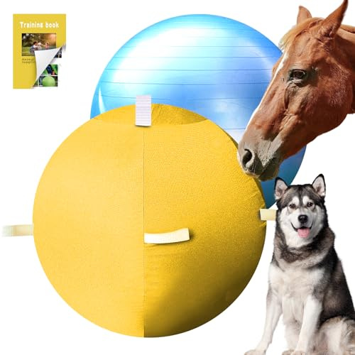 SWYIVY Herding Balle pour chiens, talons bleus, balle de cheval et housse avec sangles, ballon de football pour animaux de compagnie (jaune australien)