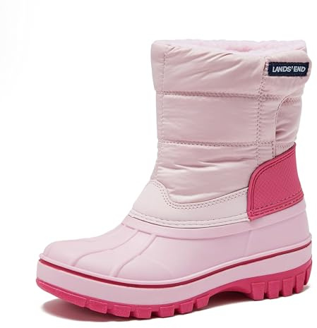 Lands' End Waterproof Kids Snow Boots - Insulated Warm Fleece Lined Winter Boots for Toddlers, Girls & Boys - Cotton Candy Pink, 4 Big Kid