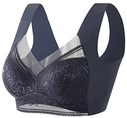 Women Full Cup Thin Underwear Plus Size Wireless Sports Bra Lace Bra Breast Cover Cup Large Size Vest Bras Sports Bras Pack (Grey, XXXL(4L))