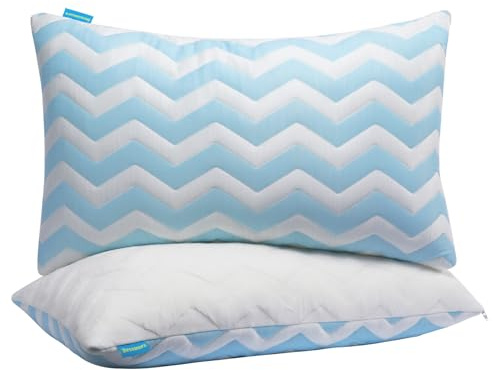 Dreamara Cooling Bed Pillows Queen Size Set of 2 – Adjustable Loft Shredded Memory Foam Pillows for Side, Back & Stomach Sleepers, Supportive & Breathable for Hot Sleepers (Blue)