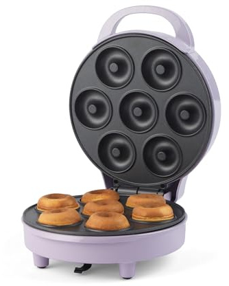 Giles & Posner Mini Doughnut Maker - non-stick hällar för 7 munkar, lätt att rengöra munkmaskin, godis för barn, frukostmunkar, automatisk avstängning, 1 000 W, lila