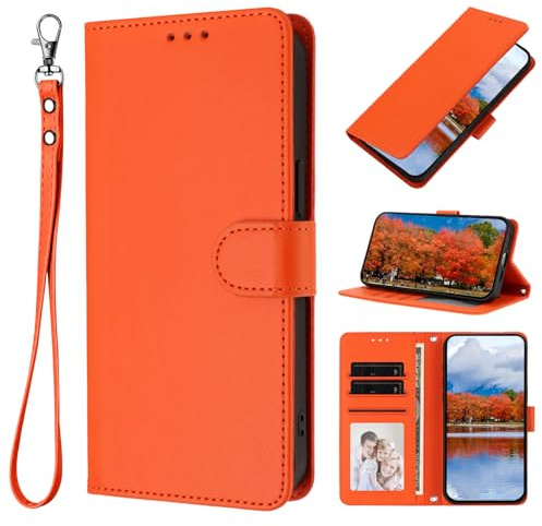 XINQCASE pour iPhone 12 / iPhone 12 Pro, Protection Cartes Etui Housse en Cuir PU [Dragonne], Étui à Rabat Portefeuille Flip Case pour iPhone 12 / iPhone 12 Pro, Orange