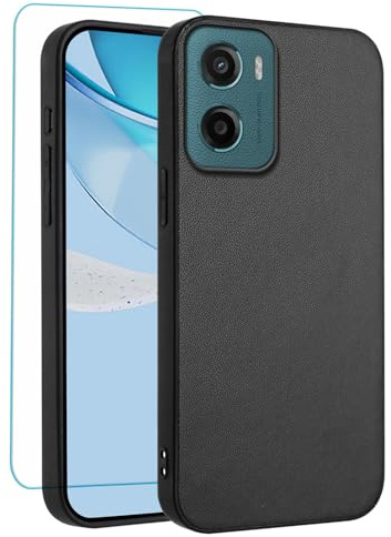 IUQXU for Motorola Moto E15/Moto G05 Phone Case with Screen Protector Anti-Slip Slim Shockproof Soft TPU Cover Mobile Leather Case for Motorola E 15 G 05 Moto Go5 Black