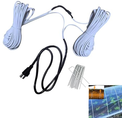 Cable de calefacción de piso de 52 pies con termostato y cable de calentamiento con 20 estacas de tierra, cables de calor de eficiencia energética para invernadero