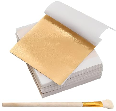LACHT 100 Fogli Fogli Imitazione Foglia D'Oro Foglio Con Pennello Per Progetto Artistico, Fiocchi D'Oro Per La Decorazione Di Mobili Per Unghie In Resina(Non Commestibili)
