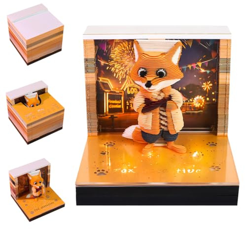 JYQOQH Calendrier de bureau 3D 2027, calendrier hebdomadaire 2027, calendrier hebdomadaire avec lumières et housse anti-poussière, calendriers 3D déchirables en papier sculpté, cadeau pour décoration