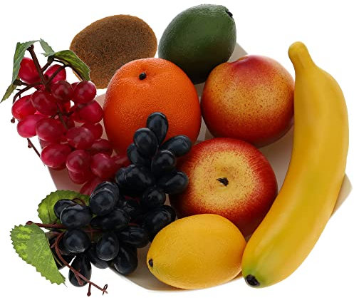 Gresorth Künstliche Früchte Fälschen Apfel Banane Orange Zitrone Pfirsich Traube Kiwi Dekoration - 9 Stück