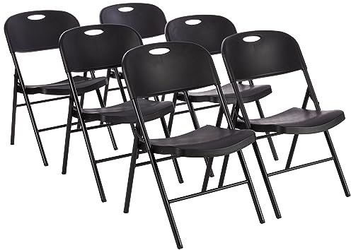 Amazon Basics Sturdy Foldable Plastic Chair, Portable, 350-Pound Capacity, Black, 6-Pack