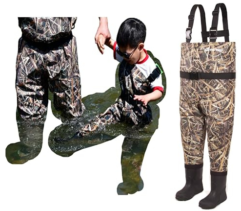 NEYGU kids to youth waterproof chest waders, Swamp Mudding wader for boys and girls, Feet:10.5C/EU27; Height≦125cm