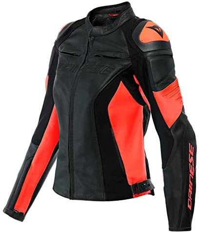DAINESE Racing 4 Giacca da Donna in Pelle per Moto, Nero/Rosso, 44