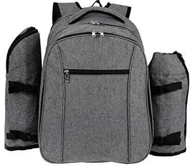 HEKERS Sac à dos de pique-nique de qualité supérieure avec compartiment isotherme et porte-bouteilles pour 4 personnes - Plage Randonnée Pique-nique Camping Barbecue Barbecue Grande capacité (Gris)