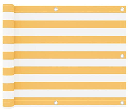 vidaXL Balkon Sichtschutz Bespannung Terrasse Windschutz Sonnenschutz Balkonbespannung Balkonverkleidung Weiß Gelb 75x300cm Oxford-Gewebe
