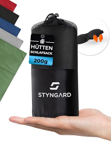 STYNGARD 2in1 Hüttenschlafsack Ultraleicht aus Mikrofaser [200g] - Ultraleichter Schlafsack kleines Packmaß - Dünner Schlafsack Inlett leicht & weich - Modell Hanoi (ohne Reißverschluss, Schwarz)