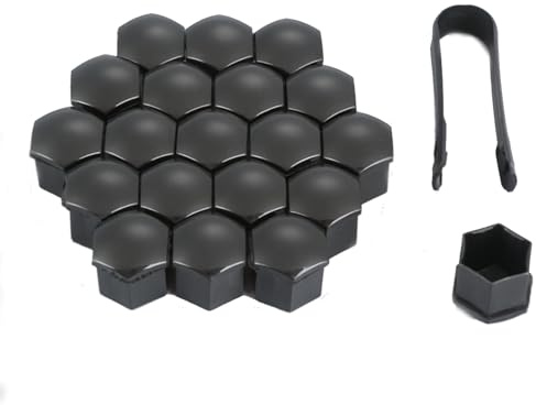 PAITOK Hjulmutterlock, 20 stycken universellt kromplast hjulbult mutterskydd däckmutterskydd med borttagningsverktygssats för bilar (svart, 19 mm)