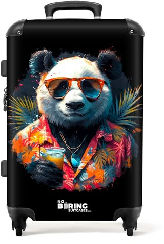 NoBoringSuitcases.com® Adults Luggage Suitcase for Women and Men - Personalised Large 26-28 inch - Graffiti - Panda Tropical - Hard Shell Trolley - On Wheels - 23kg