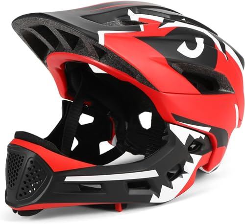 Casco Integral Niños Desmontable Casco de Seguridad Deportivo Casco Bicicleta Casco Bicicleta Niños Casco para Deportes para Niños Casco de Seguridad para Ciclismo Patinaje-Rojo