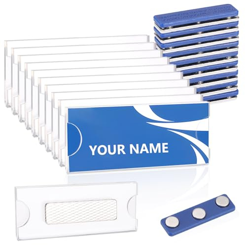 JIANTA 10 Placas Identificativas Magnéticas, 75 x 30 mm Placas de Nombre Magnéticas con Imán de 3 Puntos Fuertes, Acrílico Transparente tarjeta identificativa para Ropa, Camisas y Uniformes