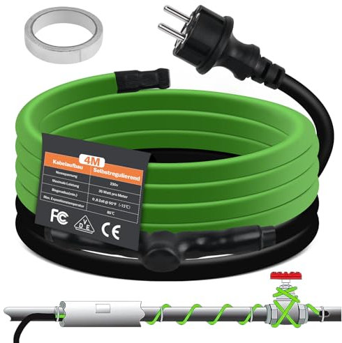 Vrietina Selbstregulierendes Heizkabel, 4M Frostschutz Heizkabel mit eingebautem Thermostat zum Schutz von Wasserrohren Ideal für Pflanzen Wasserdichte mit Schutzkontaktsteck 35W/m 230V IP68