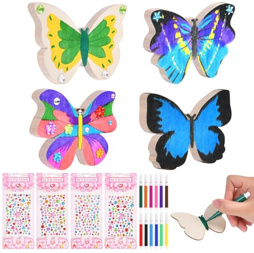 Ainiv 24Pcs Butterfly Craft Kit, Wooden Butterfly Crafts Kit | Creative DIY Arts and Crafts Gifts for Crafting Party Activities Home Garden Decor
