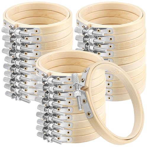 TAICHEUT 30Pcs 3 Inch Mini Embroidery Hoops, 8cm Bamboo Cross Stitch Rings Circle for DIY Craft
