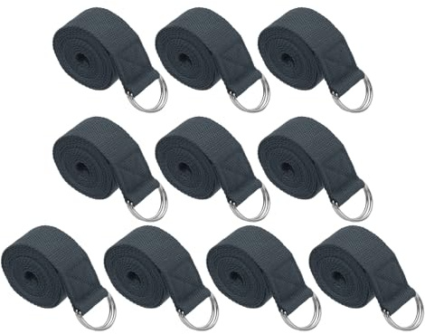 PATIKIL Cinghia da yoga per stretching 1,8 m, 10 pezzi, cintura da yoga in cotone con fibbia regolabile in metallo ad anello a D, fasce elastiche per fitness e pilates, grigio scuro