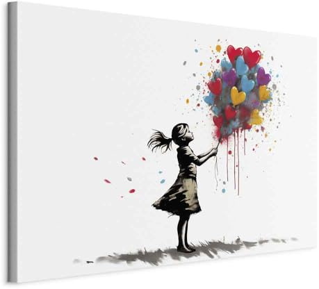 murando - Quadro Acustico Banksy 90x60 cm - 1 pezzo Schiuma Acustica Quadri Stampa su Tela - Protezione dai Rumori Fonoassorbente - ragazza con un mazzo di colorato rose h-H-10029-b-a