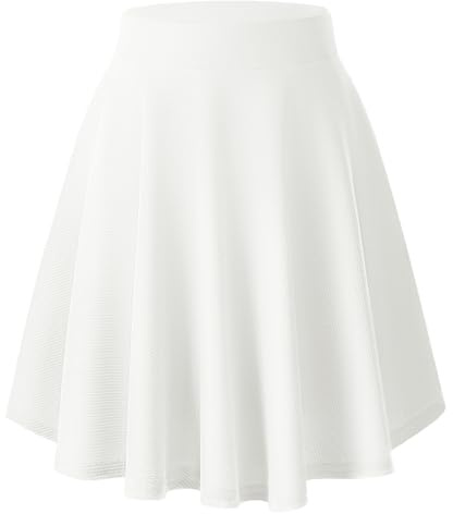 EXCHIC Femmes Élégant Taille Élastique Trompette A-Ligne Midi Jupe Base Uniforme Plissée roulettes Jupe(XL, Blanc)