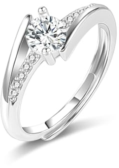 ALEXCRAFT Anillos de Plata de Ley 92 Ajustables para Mujer Anillos de Compromiso Pareja con Circonita Amistad Alivio del Estrés Anillo con Piedra Redonda