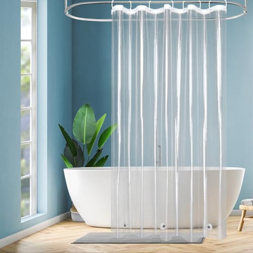 EurCross Schmaler Duschvorhang 120x180 Transparent Plastik Badvorhang mit 3 Magneten Unten, Kleine Wasserdicht Anti Schimmel PEVA Duschvorhänge für Badewanne mit 8 Ringen