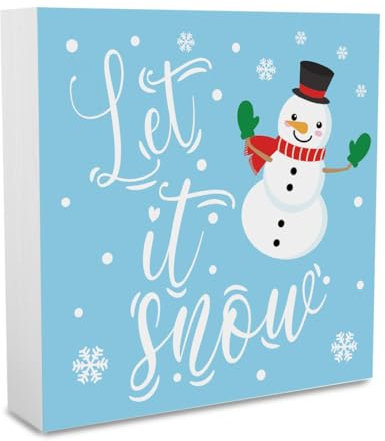 Let It Snow Deko, blaue Winterdekoration, blauer Schneemann, Dekoration, Winterdekoration, Winterdekoration, Winterurlaub, Dekoration, Winter, Heimdekoration, 12,7 x 12,7 cm