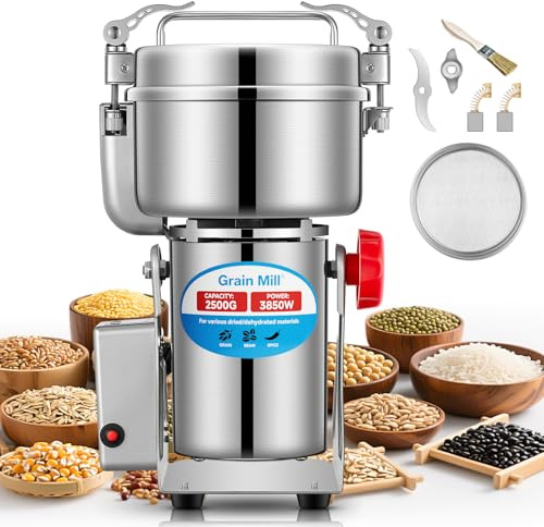 Electric Grain Grinder Spice Grain Mill 2500G, Coffee Grain Grinder Open-Cover-Stop for Dry Cereal/Herb Powerful Motor, 30000 RPM Speed with Overload Protection