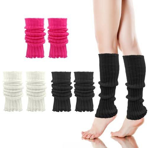 VEGCOO 3 Pares Calentadores Piernas Mujer, Leg Warmers Calentadores de Piernas de Punto de Invierno para Mujer y Niña, Guantes Elásticos para Piernas para Otoño e Invierno (B, One Size)