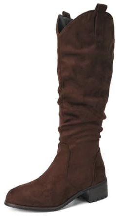 Genérico Botas Cowboy hasta La Rodilla para Mujer, Estilo Equitación Western, Diseño V Frontal, Tacón Grueso para Vestimenta Casual,Marrón,40 EU