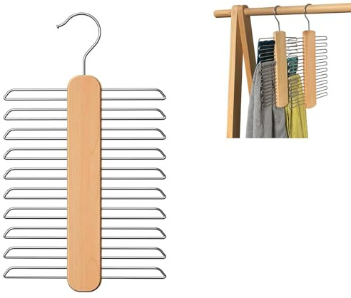 Porte-Cravates en Bois avec 20 Crochets, 360° Rotatif – Organisateur de Cravates, Ceintures, Écharpes et Accessoires – Cintre Rangement Pratique pour Penderie et Placard