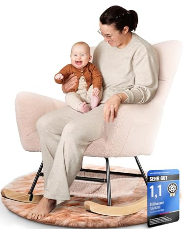 FLAKKARI® Stillsessel Schaukelstuhl Gepolstert [EXTRA-LEISE] mit Taschen Stillstuhl Schaukelsessel Relaxsessel Rocking Chair Nursing Baby | Baby Beige